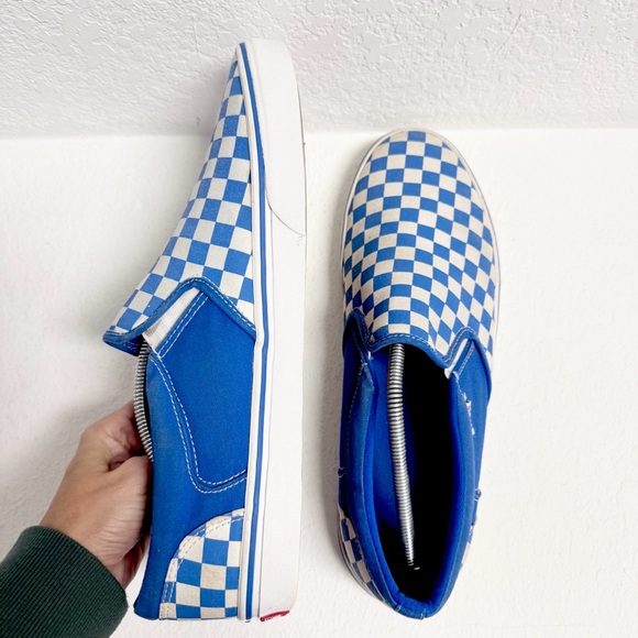 Vans Blue Checkered Slip-On Sneakers Men 10 - Picture 4 of 8